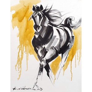 Mashkoor Raza, 18 x 24 Inch, Oil on Canvas, Horse Painting, AC-MR-625